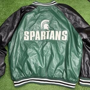 MICHIGAN STATE SPARTANS Heavy Satin Bomber Jacket Coat L‎ Green Steve & Barry's